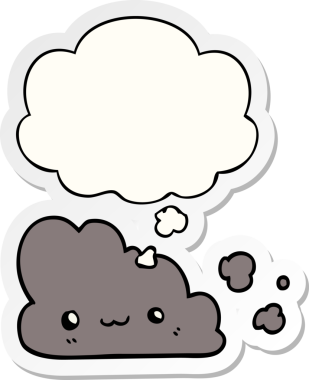 Düşünce baloncuklu şirin çizgi film bulutu insan tarafından çizilmiş bir çıkartma gibi.