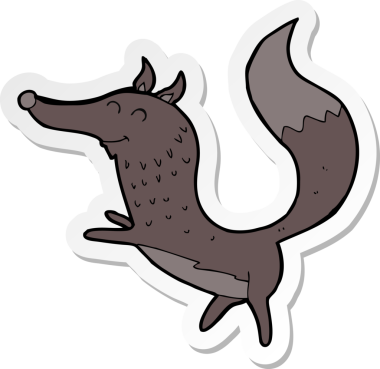 Bir insan tarafından çizilmiş mutlu bir kurdun çıkartması.