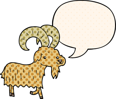 Bir insan tarafından çizilmiş çizgi roman tarzında konuşma balonlu bir keçi.