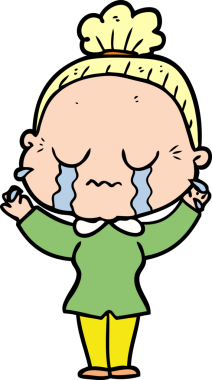 Bir insan tarafından çizilmiş ağlayan yaşlı kadın çizgi filmi.