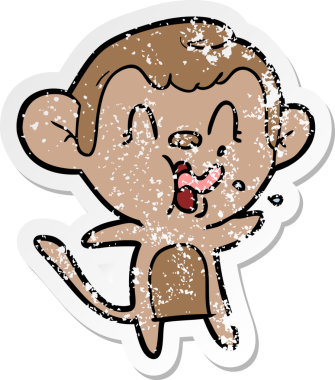 Bir insan tarafından çizilmiş çılgın bir çizgi maymunun sıkıntılı çıkartması.