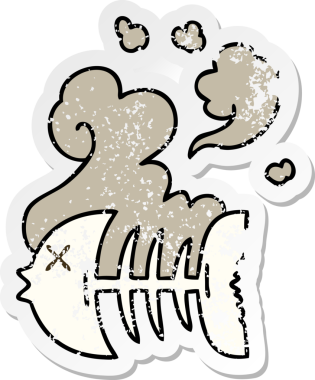 Garip bir el çıkartması çizilmiş ölü balık iskeleti bir insan tarafından çizilmiş.