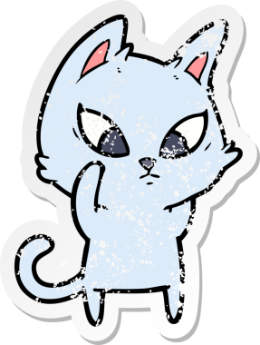 Bir insan tarafından çizilmiş kafası karışmış bir çizgi film kedisinin sıkıntılı çıkartması.