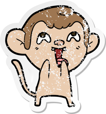 Bir insan tarafından çizilmiş çılgın bir çizgi maymunun sıkıntılı çıkartması.