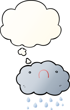 Düşünce baloncuğu olan sevimli çizgi film bulutu bir insan tarafından çizilmiş.