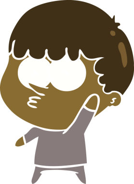 Bir insan tarafından çizilmiş düz renkli çizgi film meraklısı çocuk.