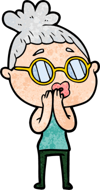 Bir insan tarafından çizilmiş gözlüklü bir karikatür kadın.