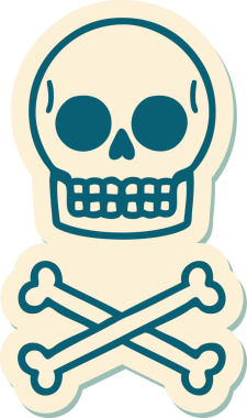 Bir insan tarafından çizilmiş bir kafatasının geleneksel stiliyle dövme çıkartması.