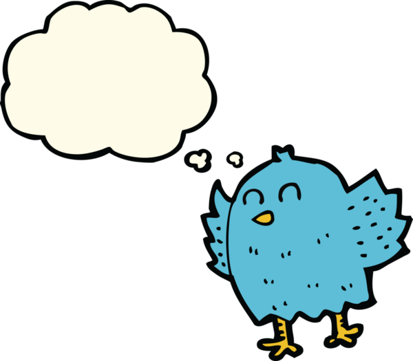 Bir insan tarafından çizilmiş düşünce baloncuklu çizgi film kuşu.