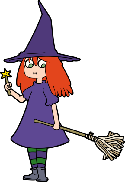 Bir insan tarafından çizilmiş süpürgeli cadı kız çizgi filmi.