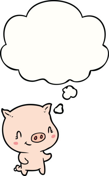 Bir insan tarafından çizilmiş düşünce balonlu çizgi film domuzu.