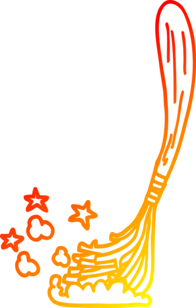 Bir insan tarafından çizilen sihirli süpürgenin sıcak çizgi çizimi