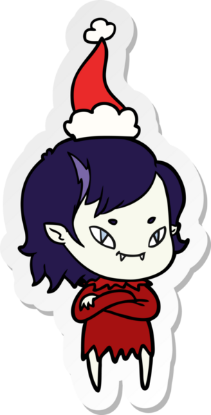 Bir insan tarafından çizilmiş Noel Baba şapkası giyen arkadaş canlısı bir vampir kızın el yazısı.