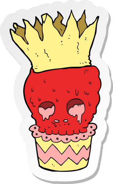 Bir insan tarafından çizilmiş ürkütücü kafataslı kek etiketi.