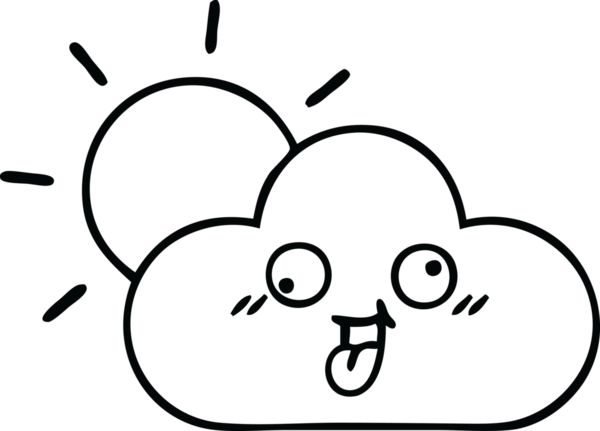 Bir insan tarafından çizilmiş güneş ve bulut çizimi.