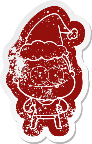 Bir insan tarafından çizilmiş Noel Baba şapkası giyen mutlu yaşlı bir kadının garip bir karikatürü.