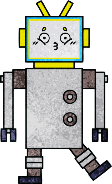 Bir insan tarafından çizilmiş bir robotun retro grunge dokusu