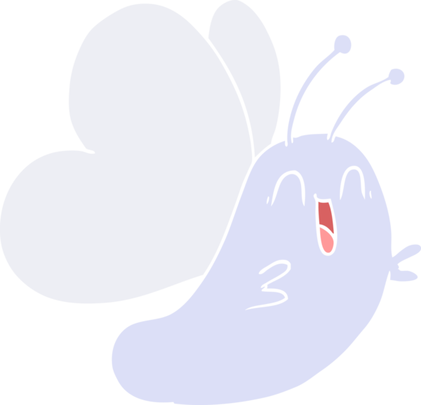 Bir insan tarafından çizilmiş komik düz renkli çizgi film kelebeği.