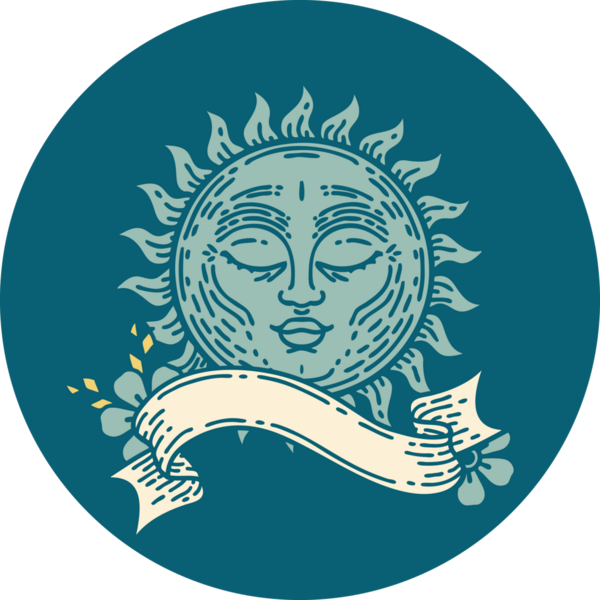 Bir insan tarafından çizilmiş güneş pankartıyla dövme biçimi simgesi