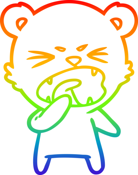 Kızgın bir çizgi film ayısının çizdiği gökkuşağı gradyanı bir insan tarafından çizilmiş.