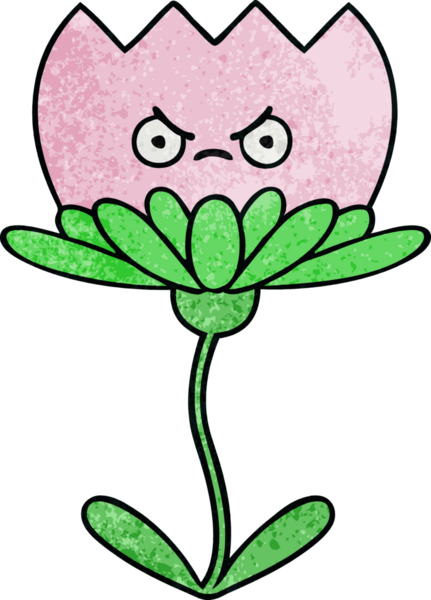 Bir insan tarafından çizilmiş bir çiçeğin retro grunge desen karikatürü