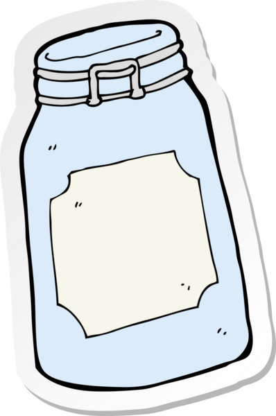 Bir insan tarafından çizilmiş karikatür kavanozunun etiketi.