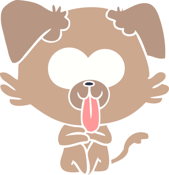 Düz renkli çizgi film köpeğinin dili bir insan tarafından çizilmiş.