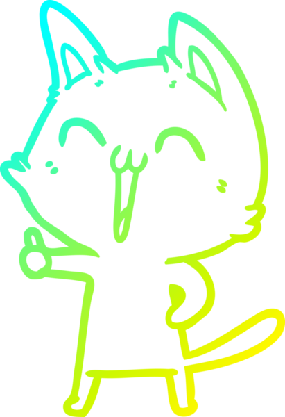 Bir insan tarafından çizilmiş mutlu çizgi film kedisinin soğuk gradyan çizgisi.