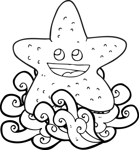 Bir insan tarafından çizilmiş siyah beyaz bir deniz yıldızı çizimi.