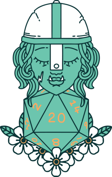 Retro Dövme Biçimi Bir insan tarafından çizilmiş 20 zarlı yarı ork savaşçı karakteri