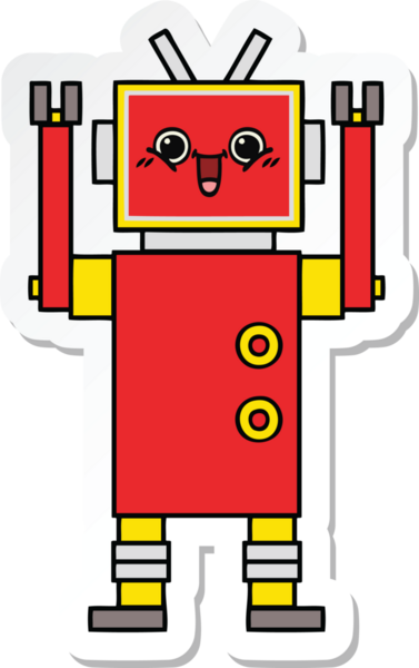 Bir insan tarafından çizilmiş şirin, mutlu bir robotun çıkartması.