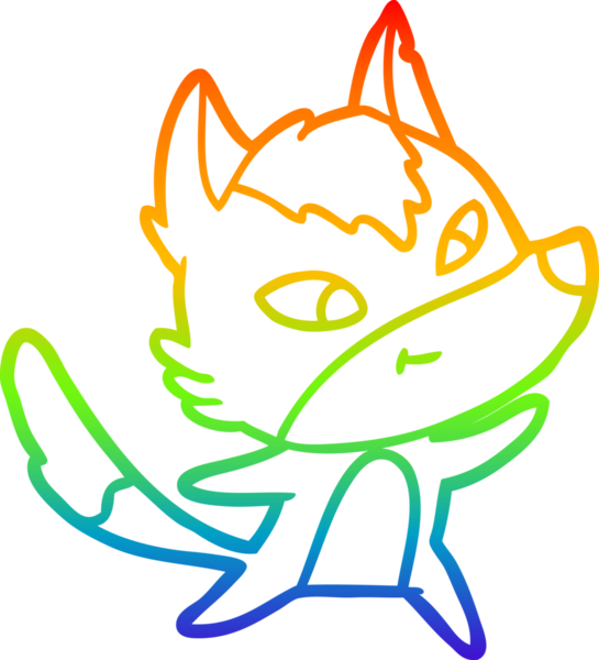 Gökkuşağı gradyan çizgisi. Bir insan tarafından çizilmiş dost bir kurt çizgi filmi.