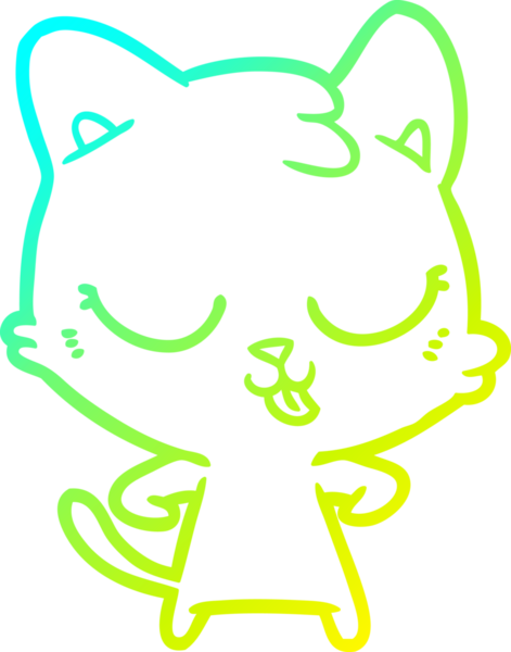 Bir insan tarafından çizilmiş mutlu çizgi film kedisinin soğuk gradyan çizgisi.