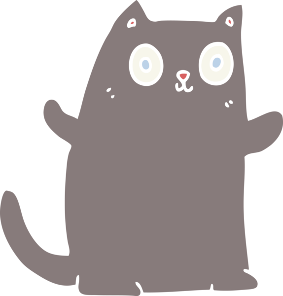 Bir insan tarafından çizilmiş düz renkli çizgi film kedisi