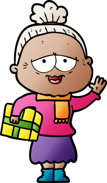 Bir insan tarafından çizilmiş mutlu yaşlı kadın çizgi filmi.