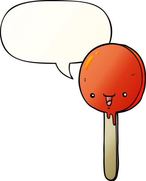 bir insan tarafından çizilmiş yumuşak gradyan tarzda konuşma baloncuğu olan çizgi film şekerleme lolipopu