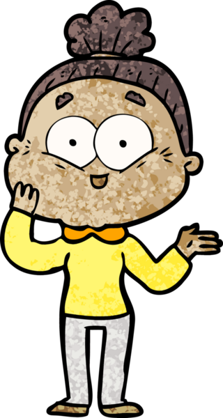 Bir insan tarafından çizilmiş mutlu yaşlı kadın çizgi filmi.