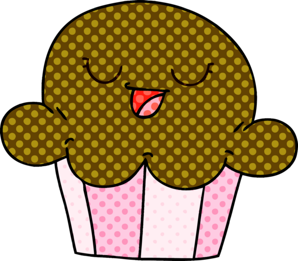 Bir insan tarafından çizilmiş komik çizgi roman tarzı mutlu kek.