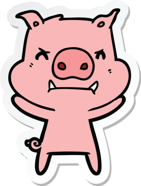 Bir insan tarafından çizilmiş kızgın çizgi film domuzu çıkartması.