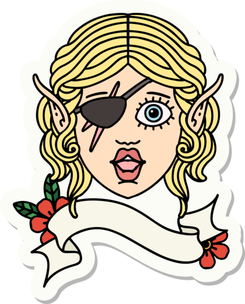 Bir insan tarafından çizilmiş bir elf karakterinin çıkartması.