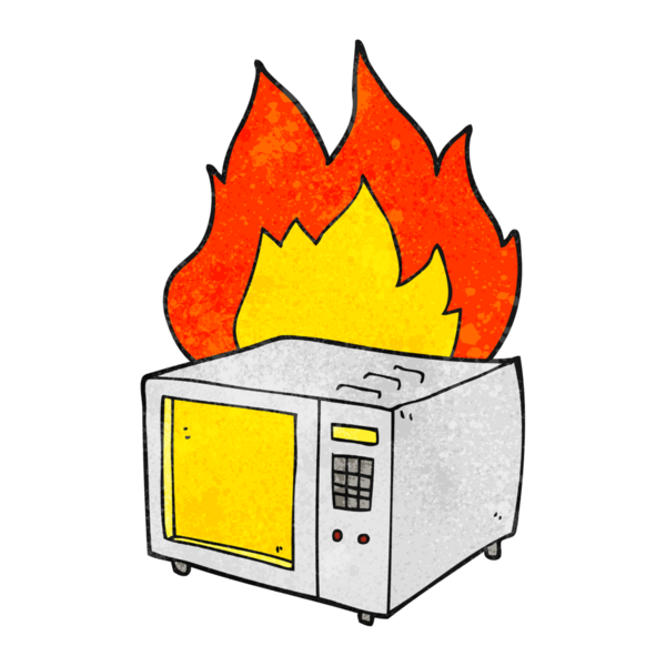 Bir insan tarafından çizilmiş el yapımı karikatür mikrodalga fırını.