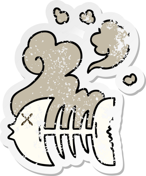 Garip bir el çıkartması çizilmiş ölü balık iskeleti bir insan tarafından çizilmiş.