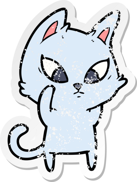 Bir insan tarafından çizilmiş kafası karışmış bir çizgi film kedisinin sıkıntılı çıkartması.