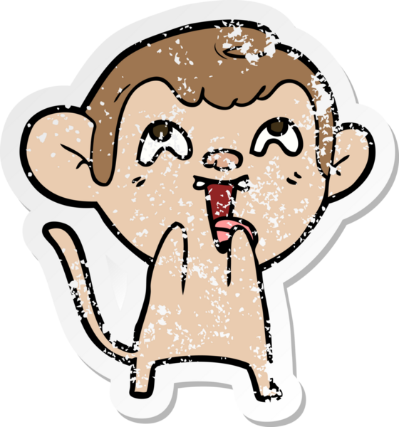 Bir insan tarafından çizilmiş çılgın bir çizgi maymunun sıkıntılı çıkartması.