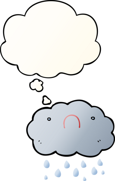 Düşünce baloncuğu olan sevimli çizgi film bulutu bir insan tarafından çizilmiş.