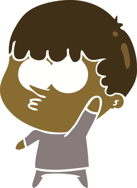 Bir insan tarafından çizilmiş düz renkli çizgi film meraklısı çocuk.