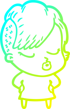 Bir insan tarafından çizilmiş soğuk gradyan çizgi film karakteri güzel hippi kız.