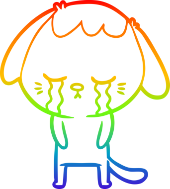 Gökkuşağı gradyan çizimi bir insan tarafından çizilmiş şirin bir köpek yavrusu ağlama çizgi filmi