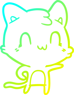 Bir çizgi filmin soğuk gradyan çizimi bir insan tarafından çizilmiş mutlu bir kedi.