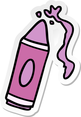 Bir insan tarafından çizilmiş pembe boya kaleminin el çizimi karikatürü.